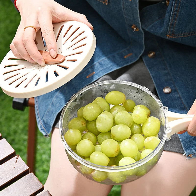 **2-in-1 Fruit & Vegetable Drain Basket with Lid, Foldable Handle & Dual-Layer Colander**