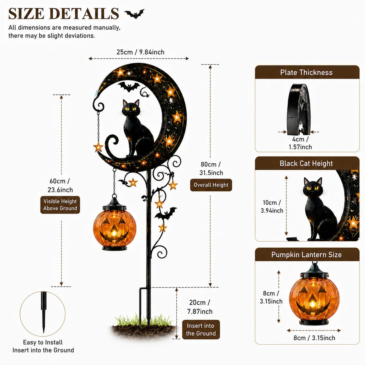 ๐Solar Halloween Black Cat & Pumpkin Moon Garden Stake Light