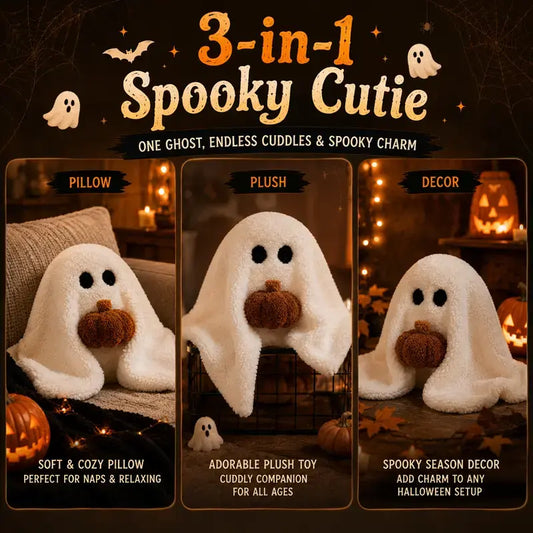 11in Halloween Ghost Plush Pillow with Pumpkin, Soft Cushion