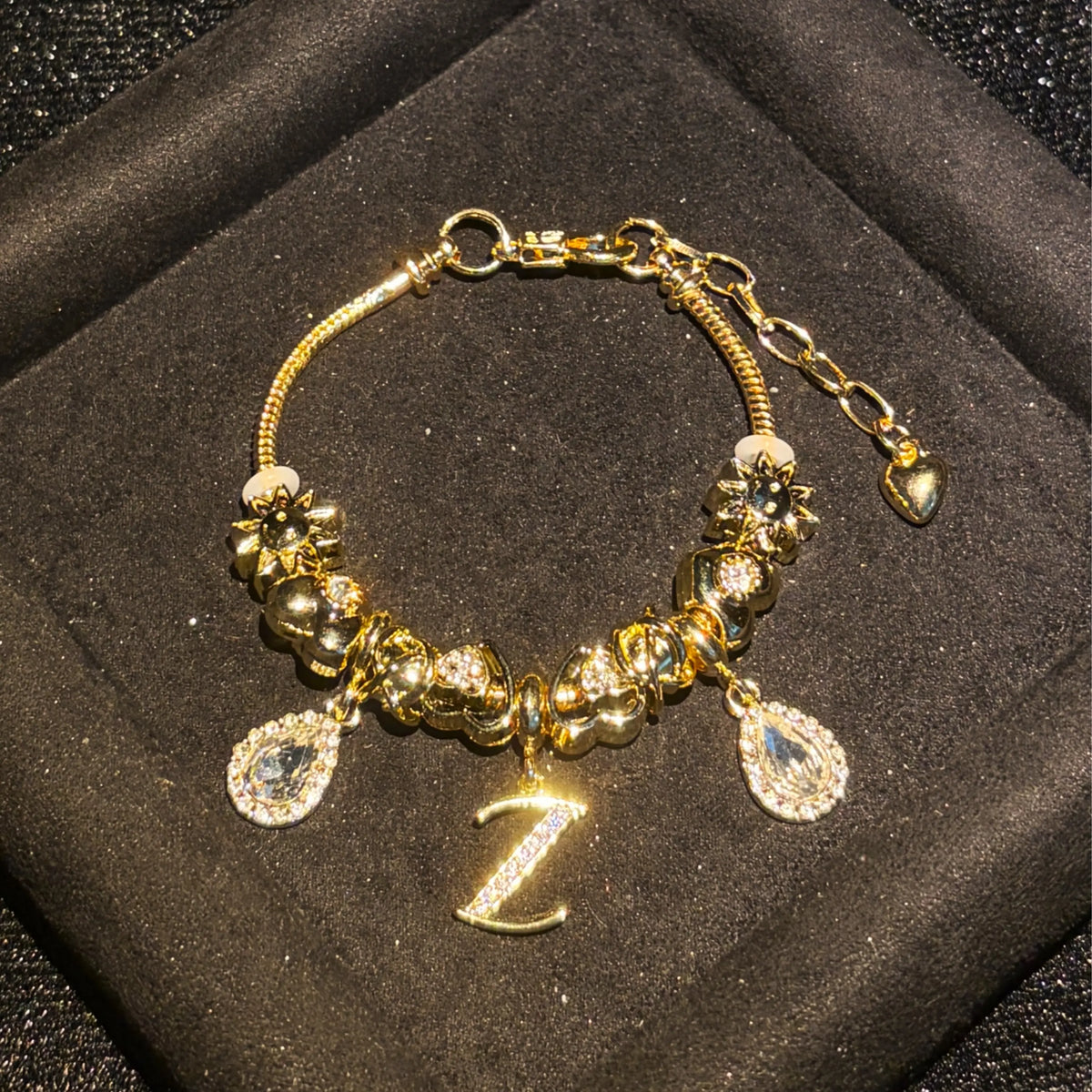 Women's Gold-Tone Mixed Charm Beaded Bracelet - A-Z Initial Letters Available, Fashion Costume Jewelry Gift