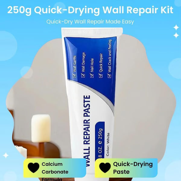 250g Wall Repair Paste Kit with Scraper, Nozzle & Sandpaper – Quick-Dry Crack and Hole Filler