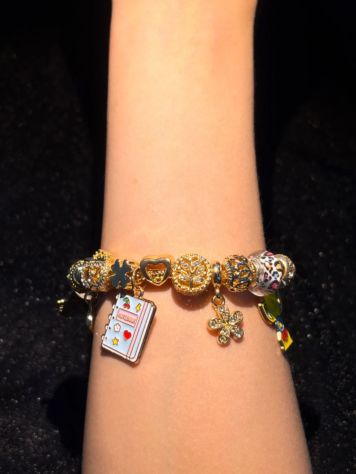 Girls' Gold-Tone Adjustable Snake Chain Back to School Charm Bracelet with School Bus, Notebook, Trophy Dangle Charms, Enamel Beaded Costume Jewelry Gift