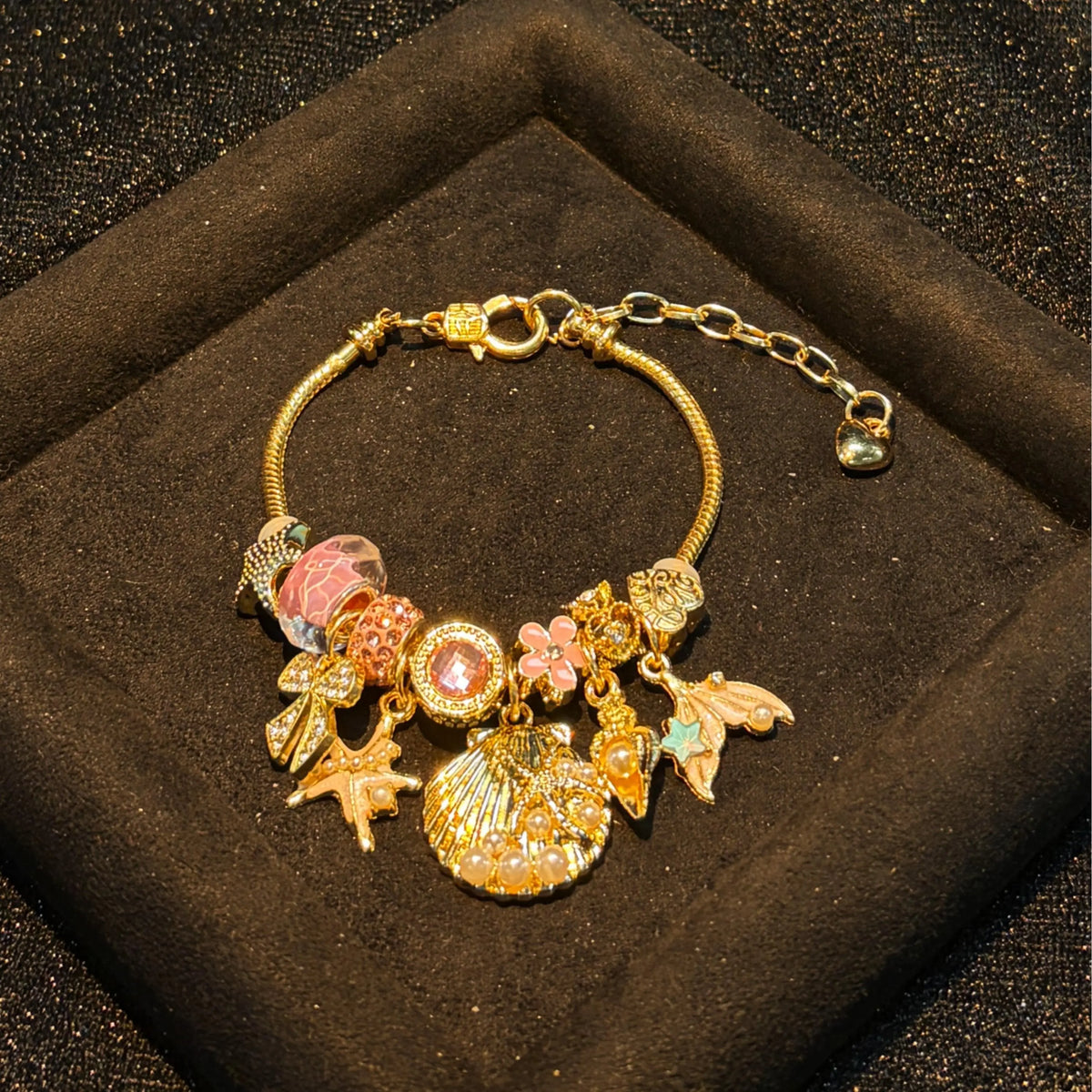 Ocean Theme Snake Chain Charm Bracelet, Shell & Mermaid Tail Charms, 2 Style Options for Women's Costume Jewelry