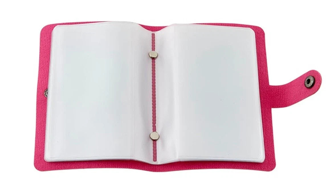 Pink Faux Leather Holy Card Holder with Gold Cross & Snap Closure