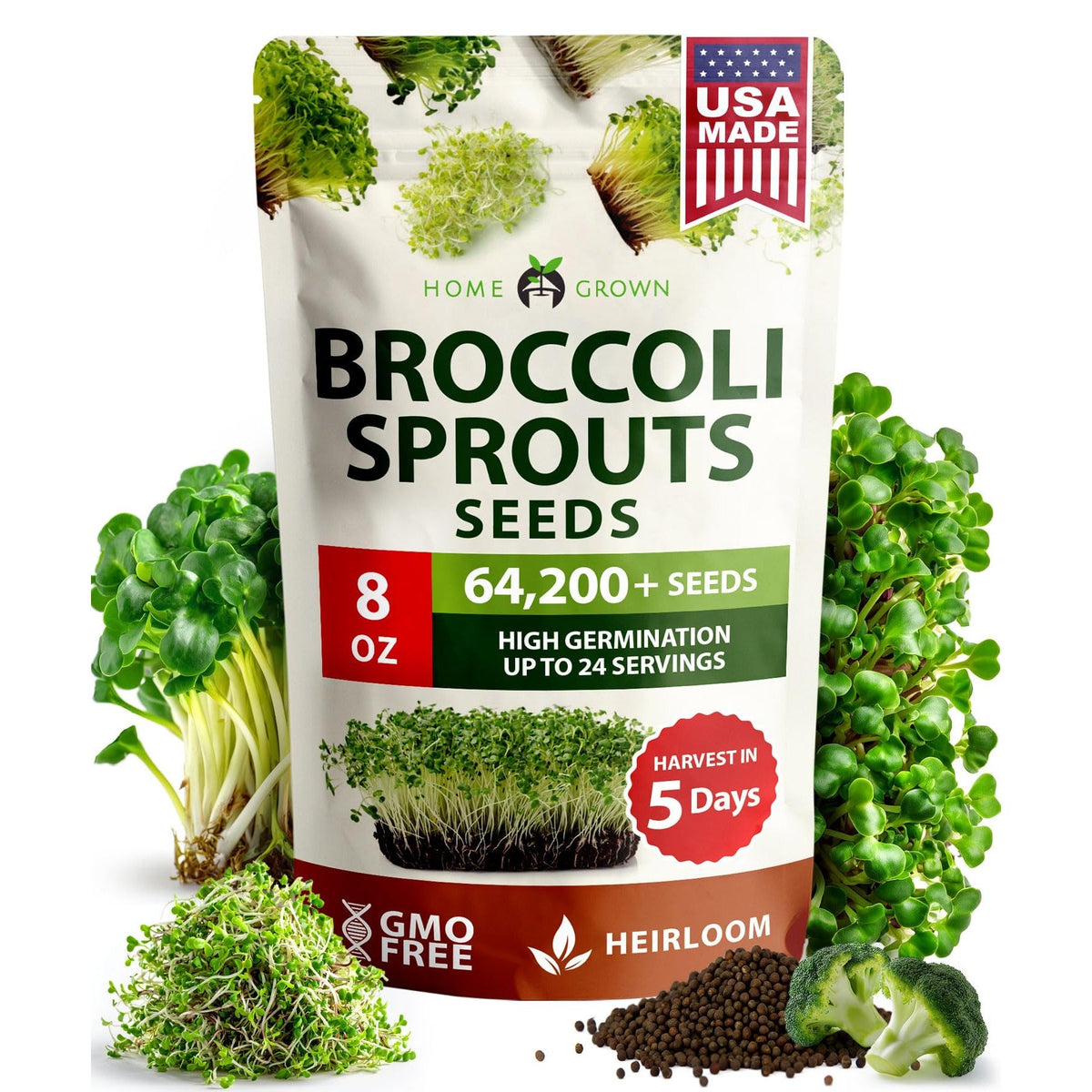 Broccoli Sprouting Seeds - 8 oz - Non-GMO USA Grown