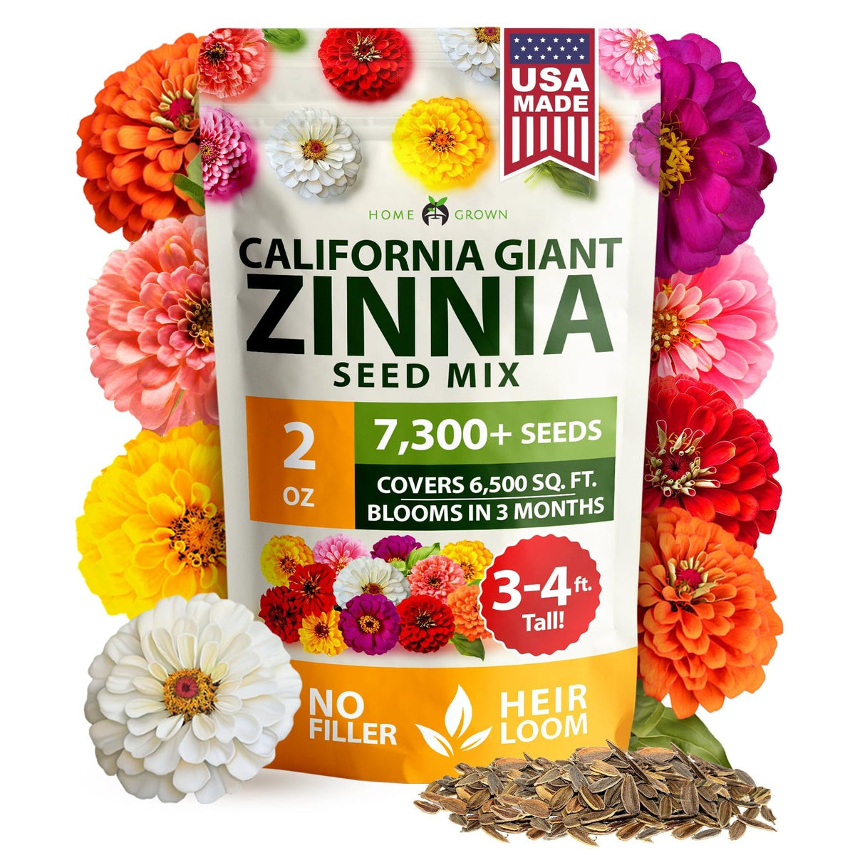 California Giant Zinnia Seeds - 2 oz - Six-Color Double Blooms