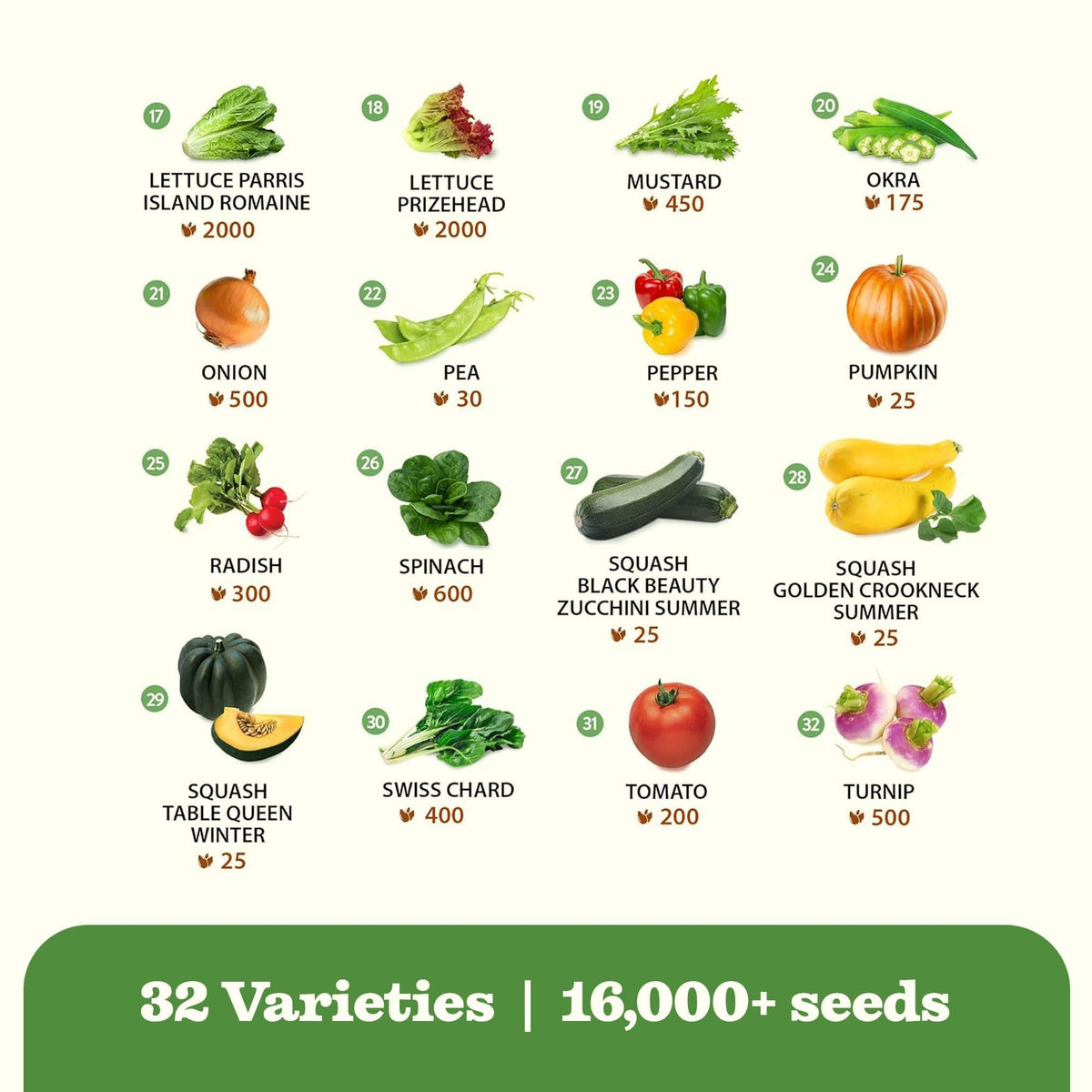 Heirloom Vegetable Seeds - (32 Variety)