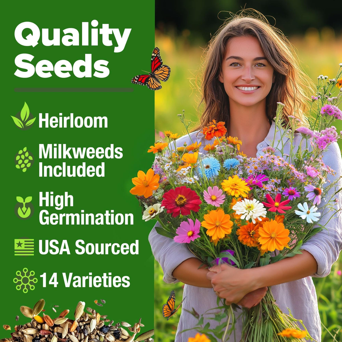 Monarch Butterfly Wildflower Mix - 20,000+ Seeds (2 oz) - With Milkweed
