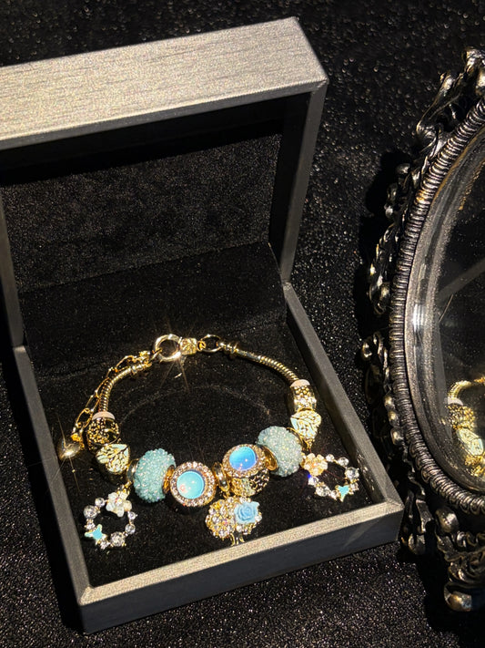 Women's Beaded Dangle Charm Bracelet, Gold-Tone Adjustable Extension Chain, Multi-Shape Enamel & Rhinestone Pendants, Textured Round Beads, Stackable Layering Wrist Jewelry, Daily & Party Wear Accessory, Gift for Young Women