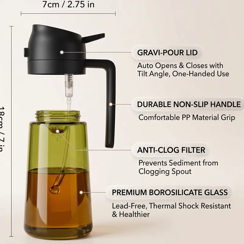 2 in 1 Olive Oil Sprayer & Dispenser 470ml Green Glass Bottle，2PCS