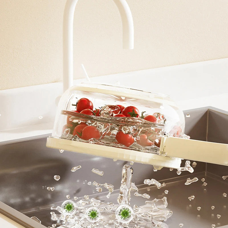 **2-in-1 Fruit & Vegetable Drain Basket with Lid, Foldable Handle & Dual-Layer Colander**