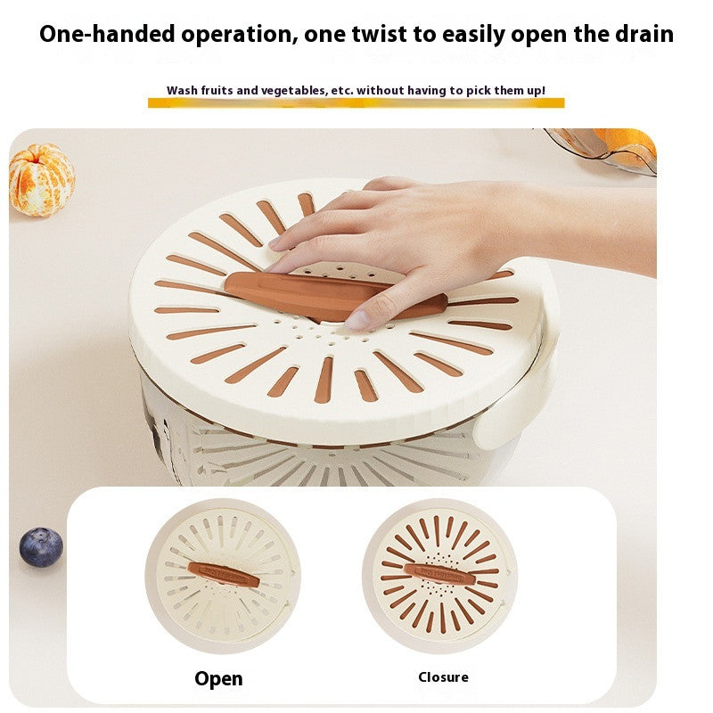 **2-in-1 Fruit & Vegetable Drain Basket with Lid, Foldable Handle & Dual-Layer Colander**