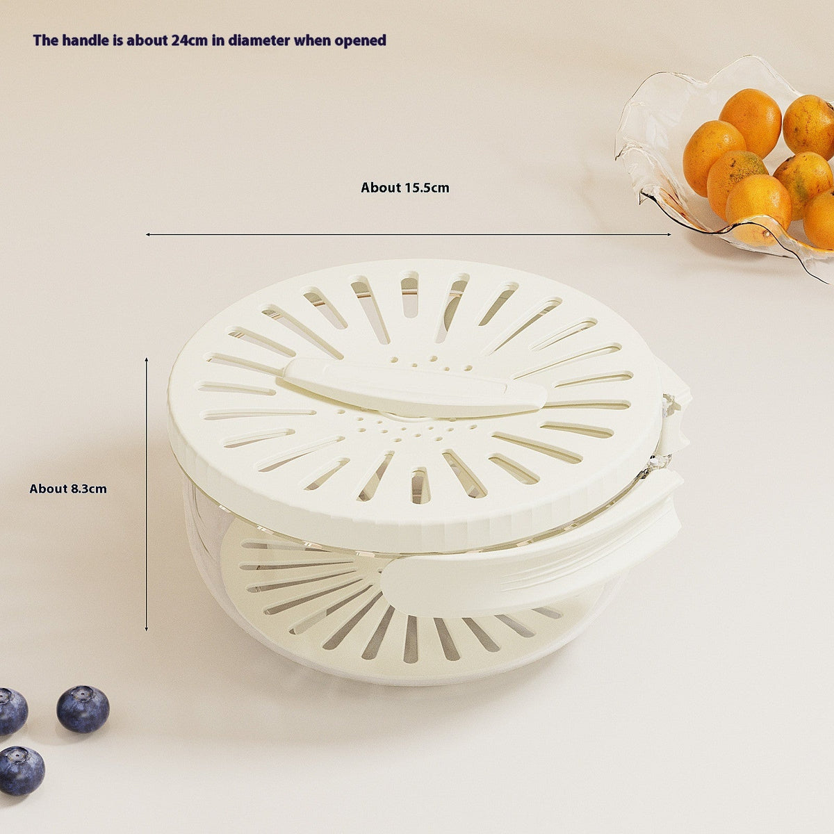 **2-in-1 Fruit & Vegetable Drain Basket with Lid, Foldable Handle & Dual-Layer Colander**