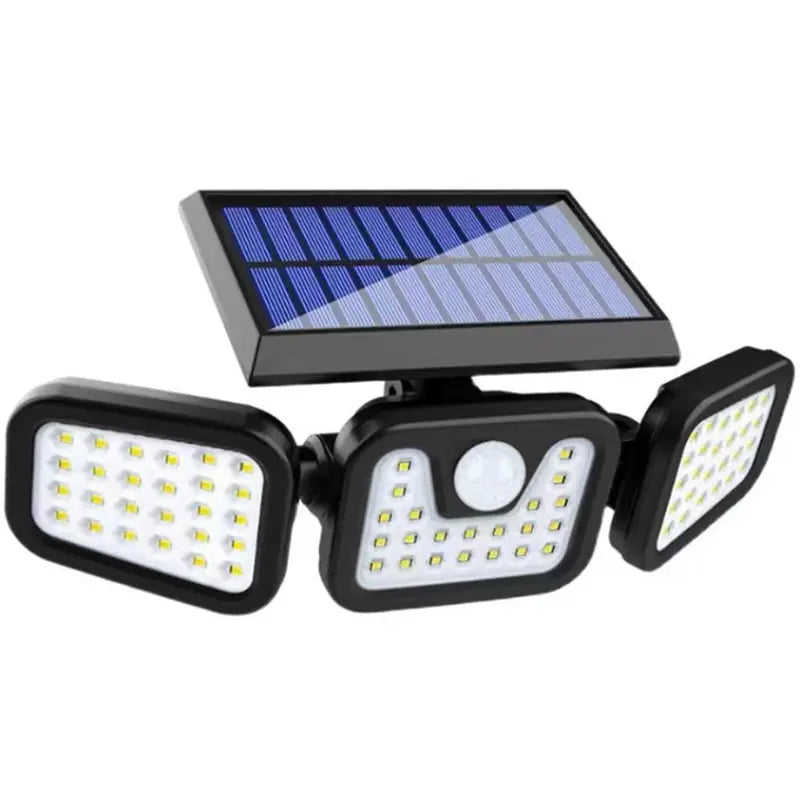 Solar-Powered Outdoor Wall Light with 3-Head Rotating Motion Sensor, Waterproof 74 LEDs for Yard and Garden