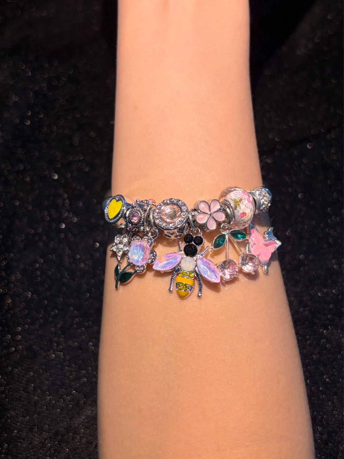 Women's Silver-Tone Bee & Butterfly Open Cuff Bangle, Flower Stackable Costume Jewelry Bracelet
