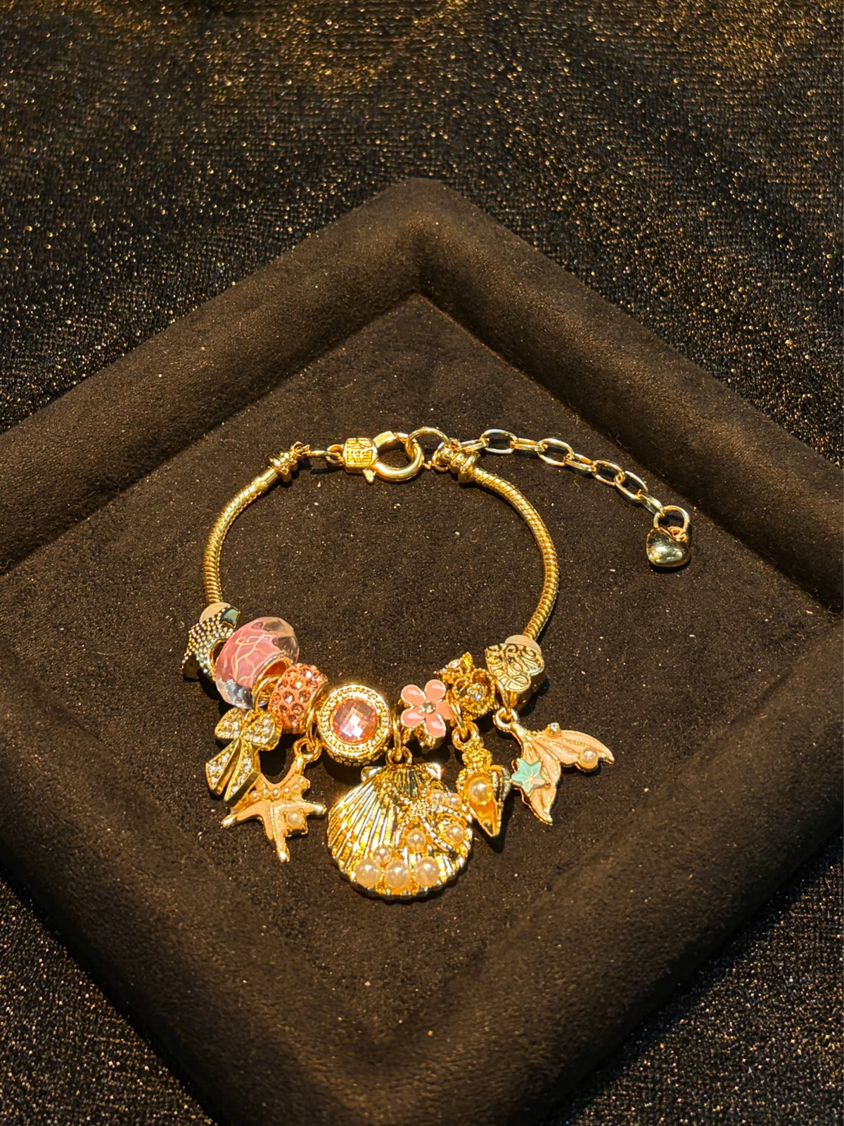 Ocean Theme Snake Chain Charm Bracelet, Shell & Mermaid Tail Charms, 2 Style Options for Women's Costume Jewelry