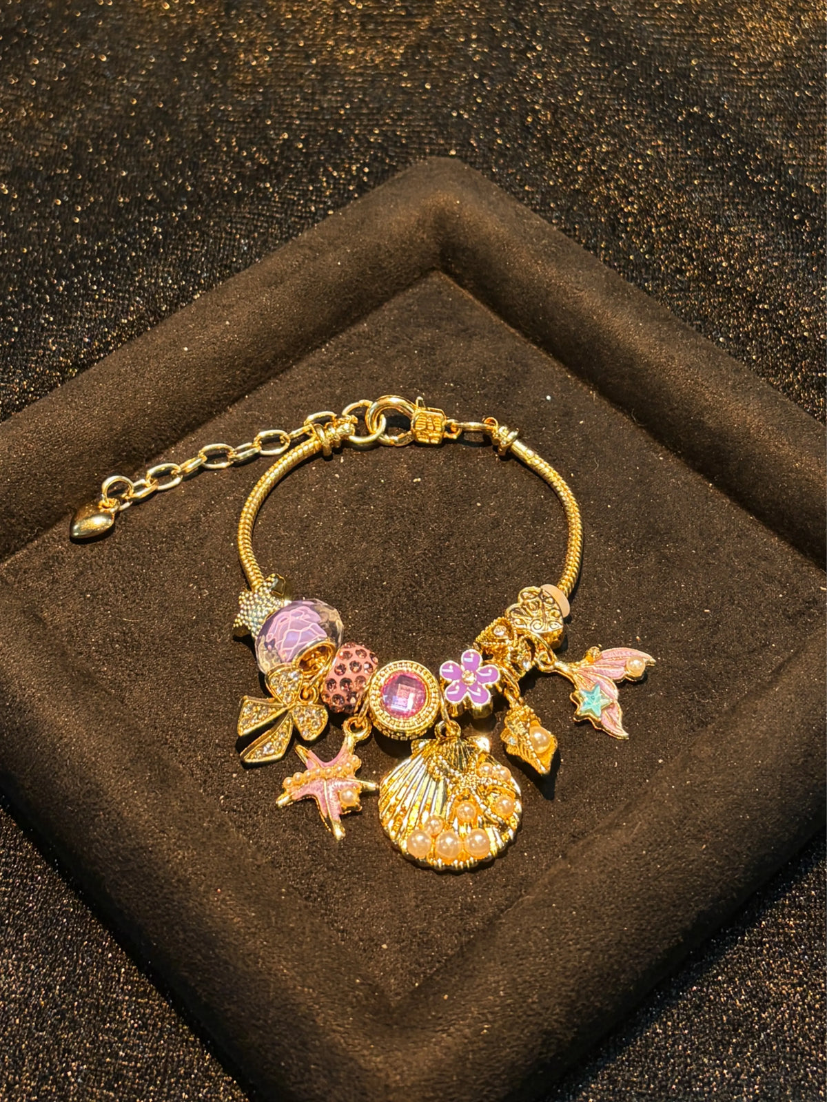 Ocean Theme Snake Chain Charm Bracelet, Shell & Mermaid Tail Charms, 2 Style Options for Women's Costume Jewelry