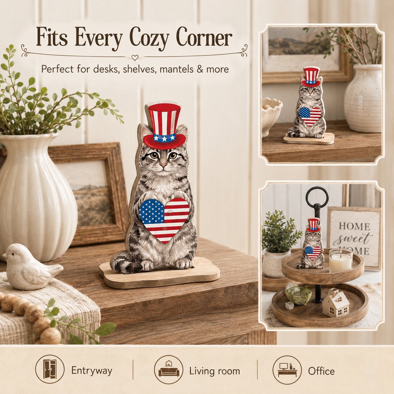 🔥 Last Day 51% OFF - Interchangeable Magnetic Seasonal Cat Wooden Tabletop Decor Set