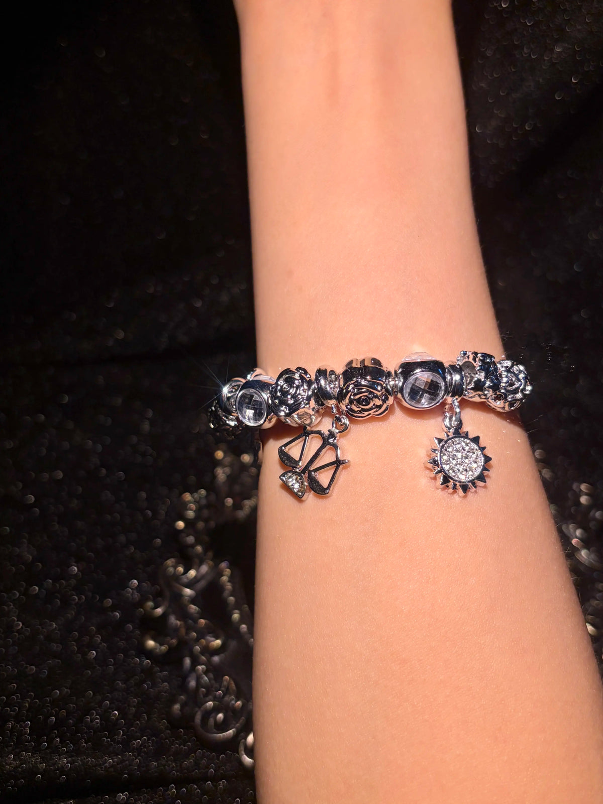 Stunning Silver‑Tone Sun Moon Zodiac Charm Bracelet Crystal Inlaid Constellation Pendant Bracelet Fashion Women Jewelry Birthday Gift