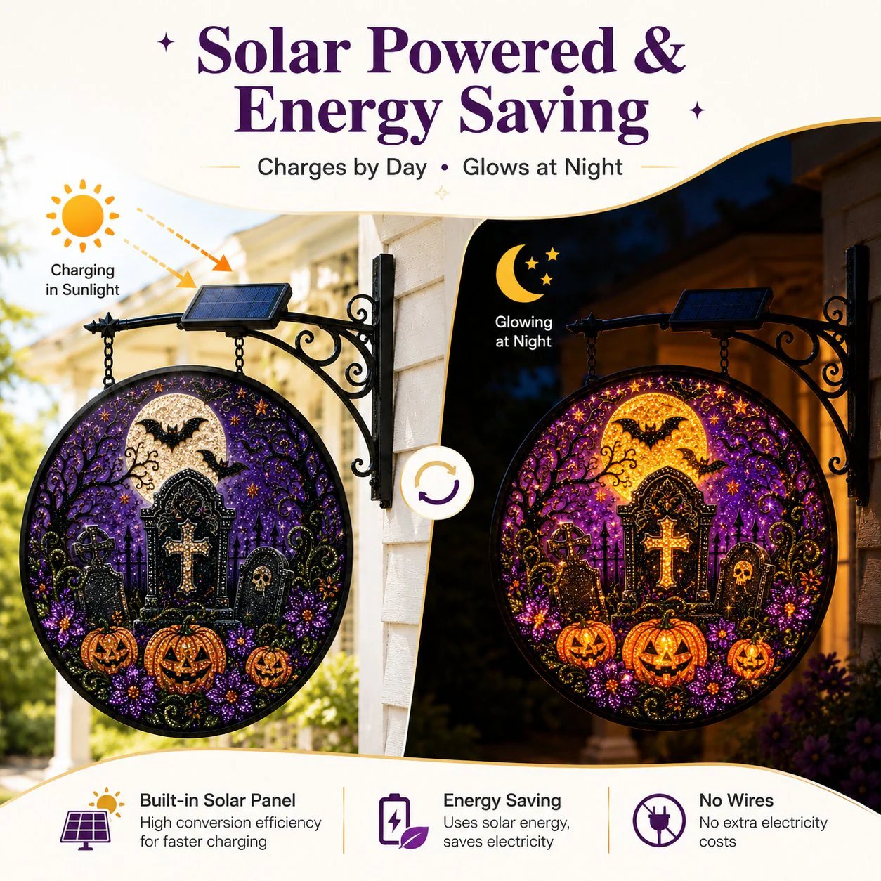 🎃 Solar Halloween LED Hanging Sign Light 👻