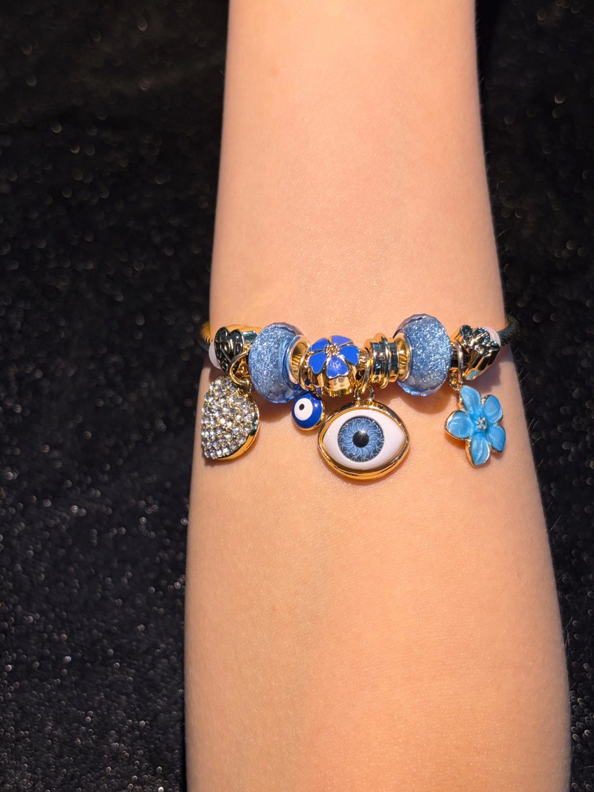 Women's Evil Eye Gold-Tone Open Cuff Bangle, Heart Flower Stackable Costume Jewelry