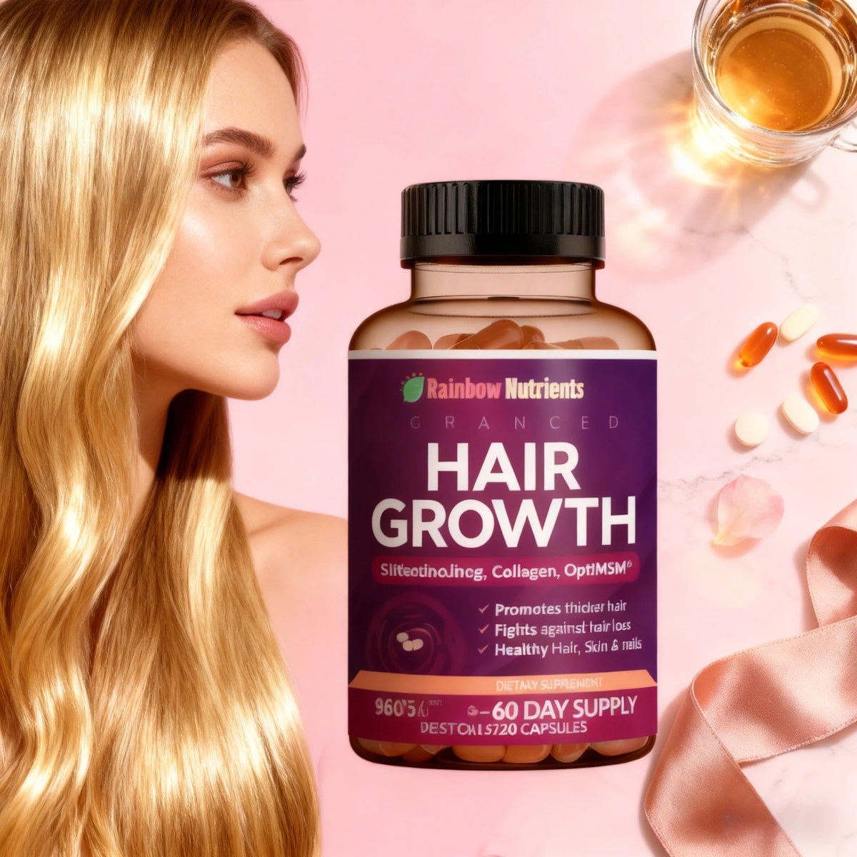 Hair Growth Vitamins for Women | Biotin 10,000Mcg, Collagen, Patented Optimsm®.