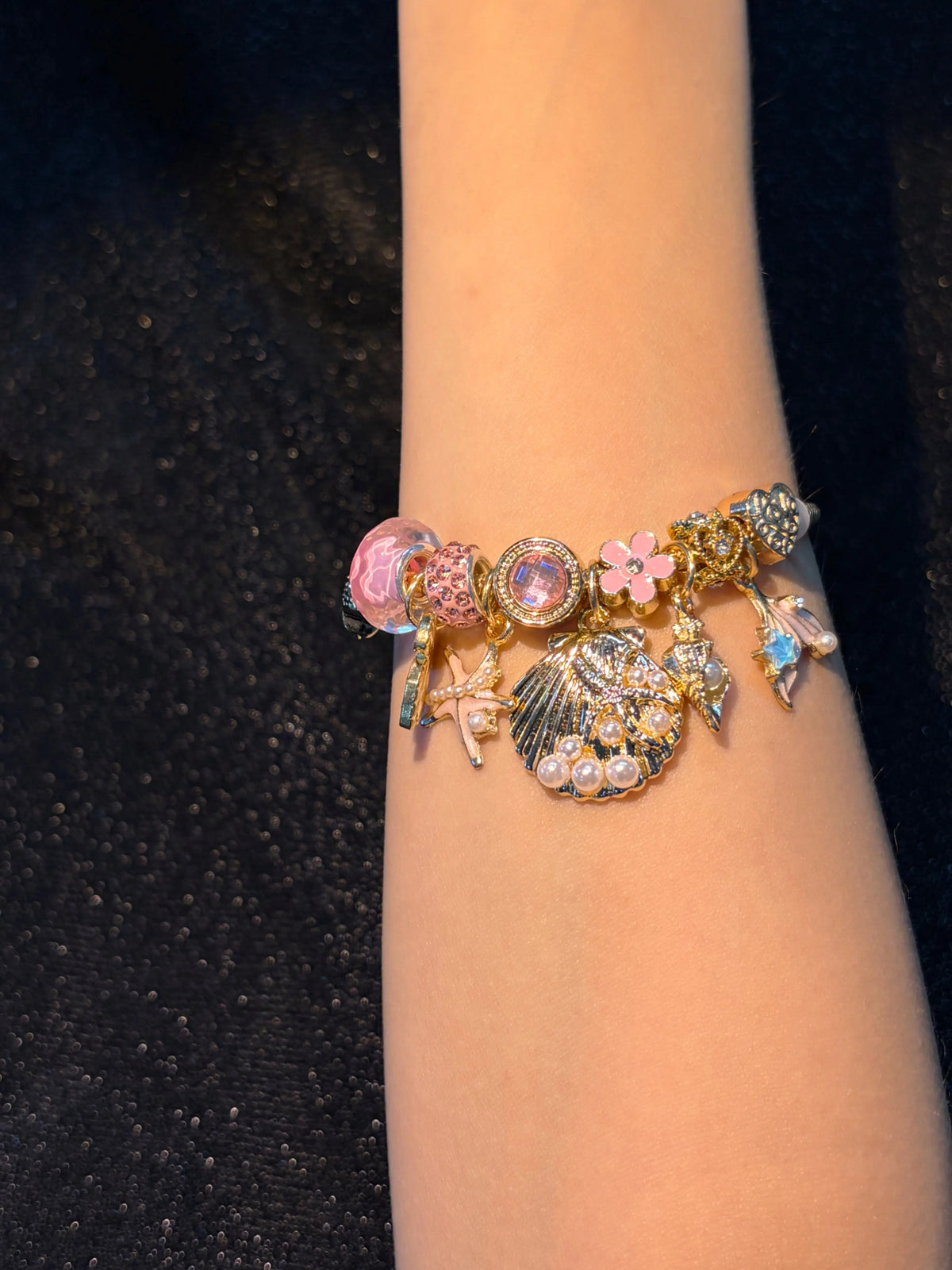 Ocean Theme Snake Chain Charm Bracelet, Shell & Mermaid Tail Charms, 2 Style Options for Women's Costume Jewelry