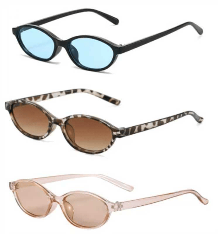 😎 Summer Trend Retro Oval Sunglasses 🕶️ 3 PCS Women's 90s Cat Eye Sunnies, Lightweight Narrow Shades with UV Protection, Vintage Rich Girl Trendy Eyewear