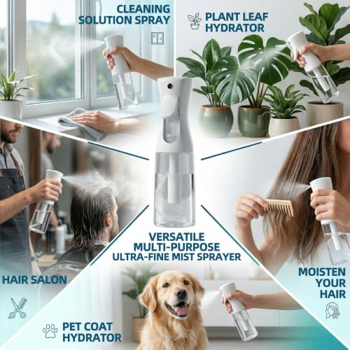 Continuous Spray Bottle 6.8oz / 200ml, Fine Mist Water Spray Bottle for Hair, Plants, Pets, Mister Spray Bottles for Cleaning, Barber, Salons - color: Clear White