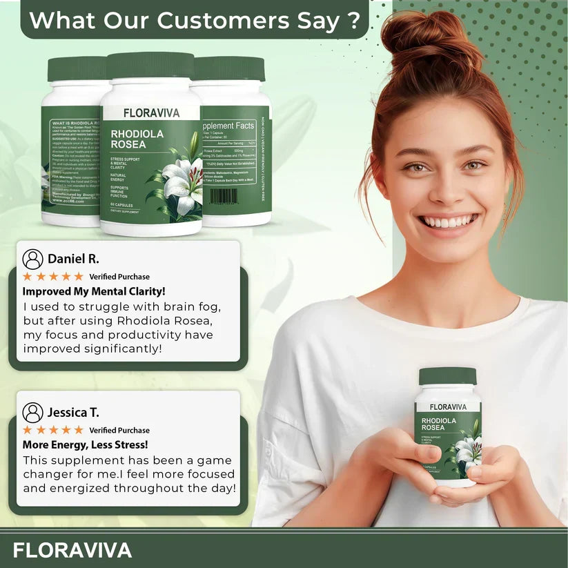 Rhodiola Rosea Capsules - Floravida for Energy, Focus, Mood - 60 Capsules.1