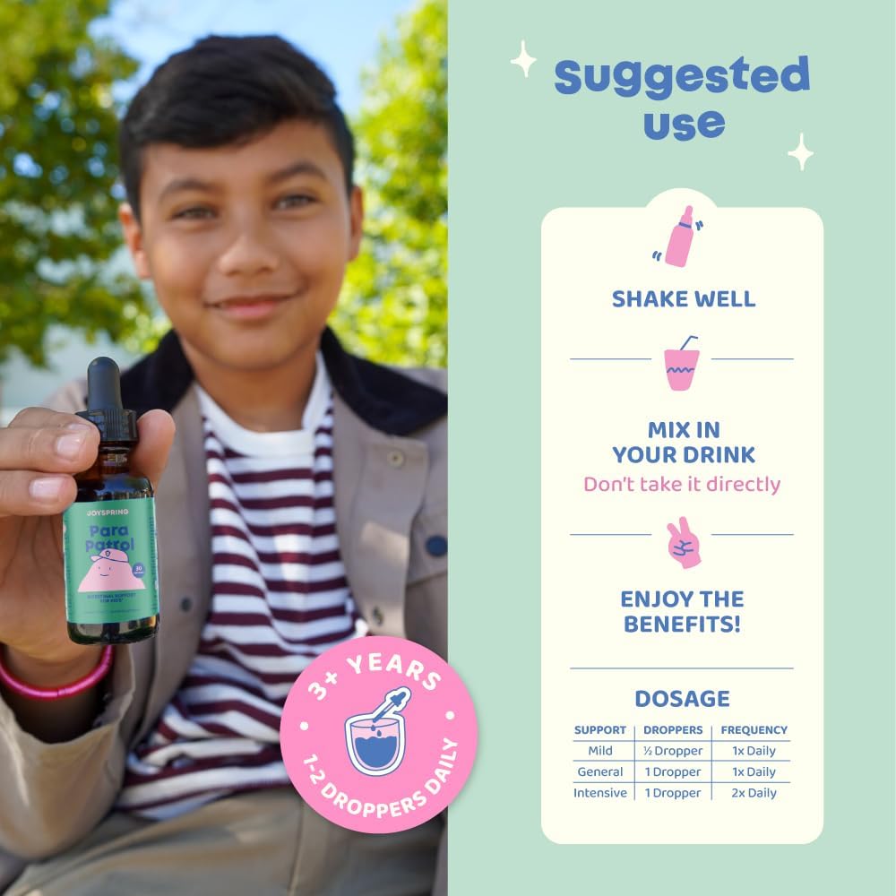 ParaPatrol Kids Herbal Supplement | Alcohol-Free Liquid with Black Walnut & Wormwood Extract for Digestive Health | Natural Raspberry Flavor, 30 Servings