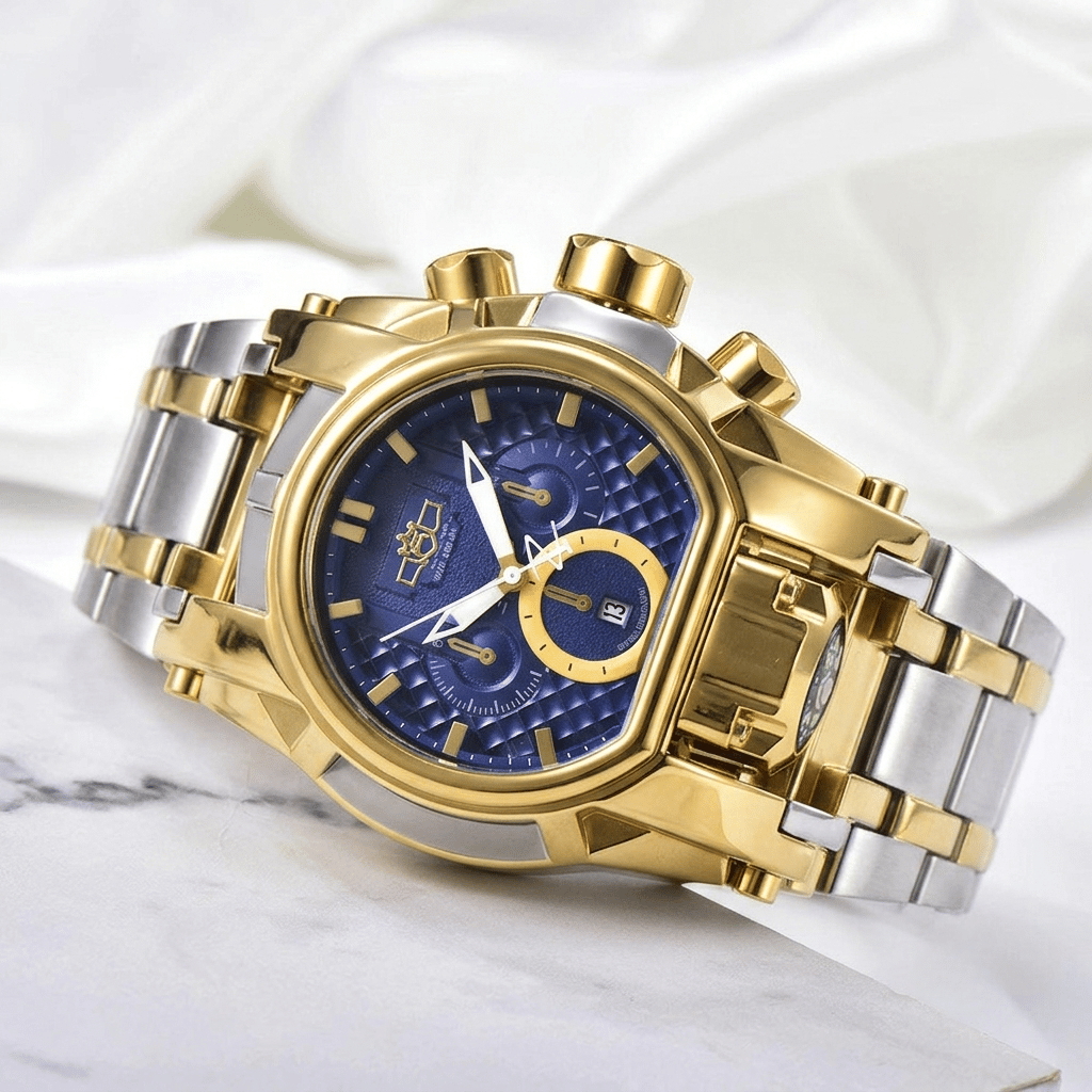 Men's Heavy-Duty Oversized Dial Gold Tactical ⚓ Adventure Watch - Built-in 🧭 Navigation Compass
