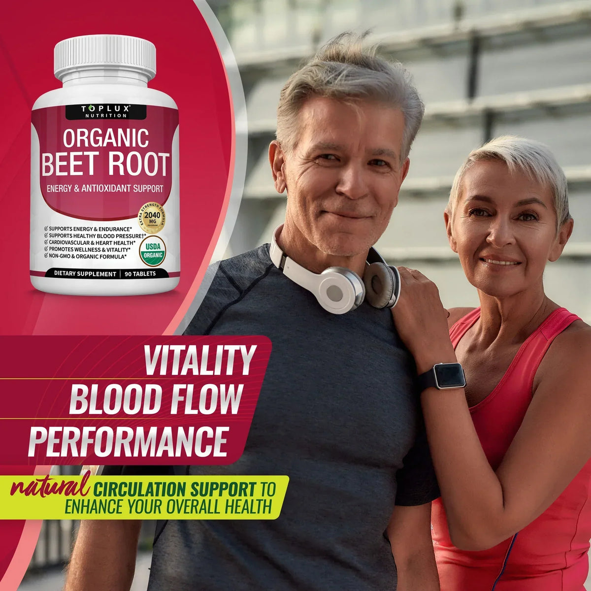 Organic Beet Root Powder Tablets 2040mg – Energy & Circulation Support (90 Ct)