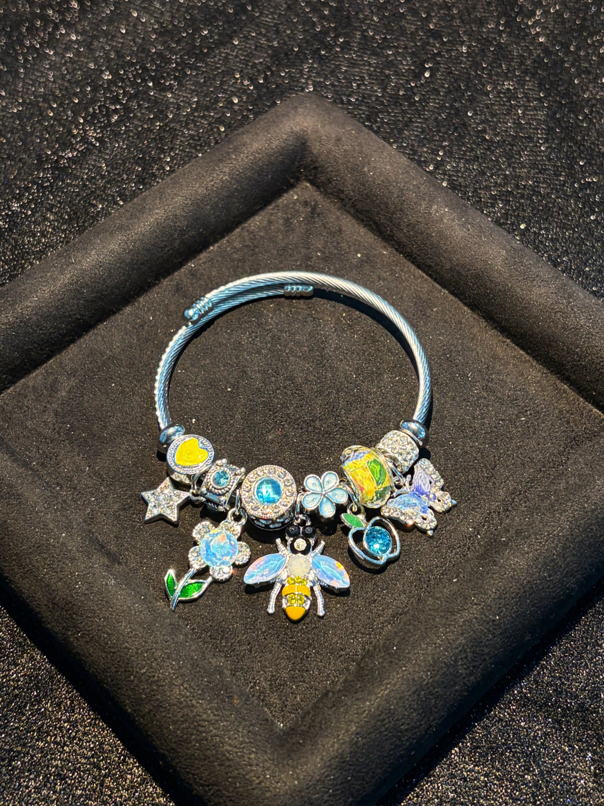 Women's Silver-Tone Bee & Butterfly Open Cuff Bangle, Flower Stackable Costume Jewelry Bracelet