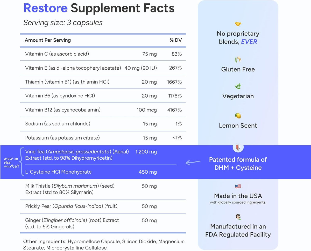 Cheers Restore | Supplement with DHM + L-Cysteine | Feel Better After Drinking & Support Your Liver | 12 Doses