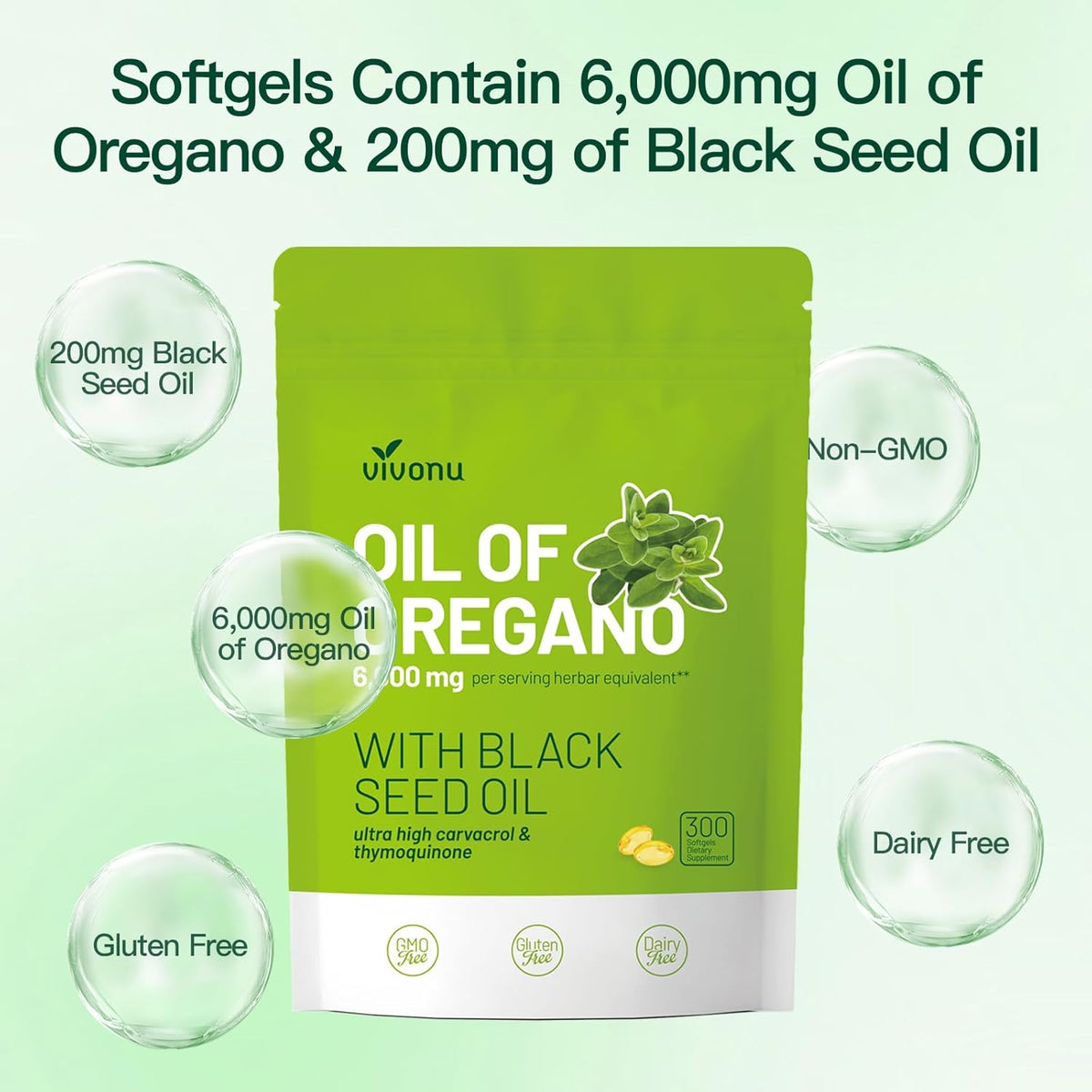 Oil of Oregano Capsules, Balanced Oil of Oregano with Black Seed Oil, Softgels, Non-GMO