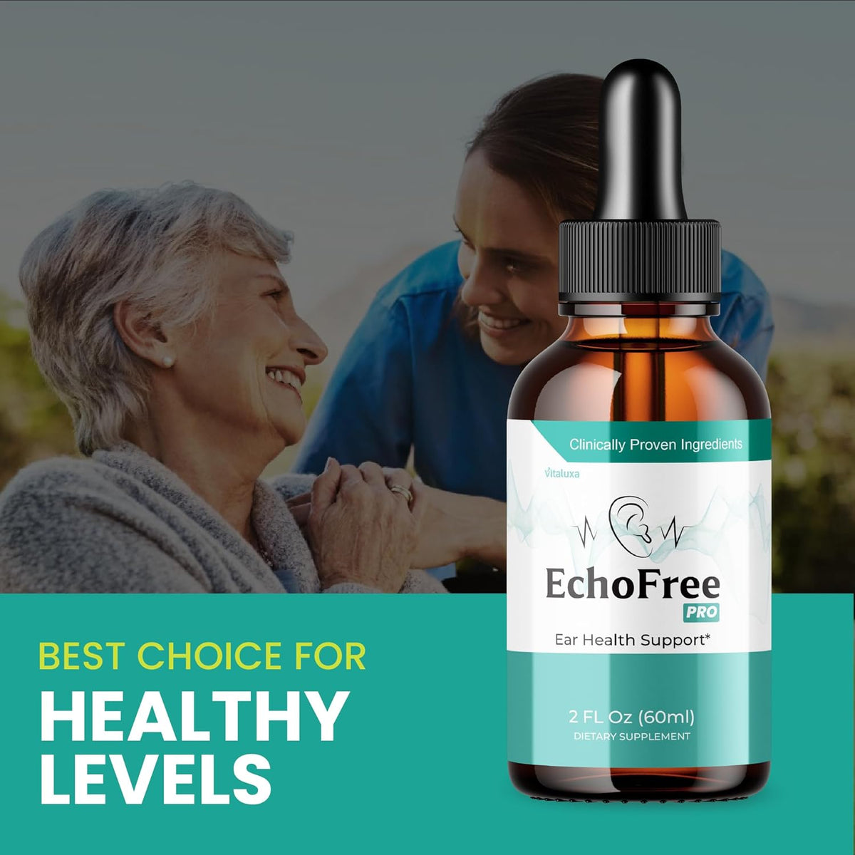 Tinnitus Relief Drops for Ringing Ears - EchoFree Liquid Supplement with Advanced Vitamins for Ear Health Support - 2oz