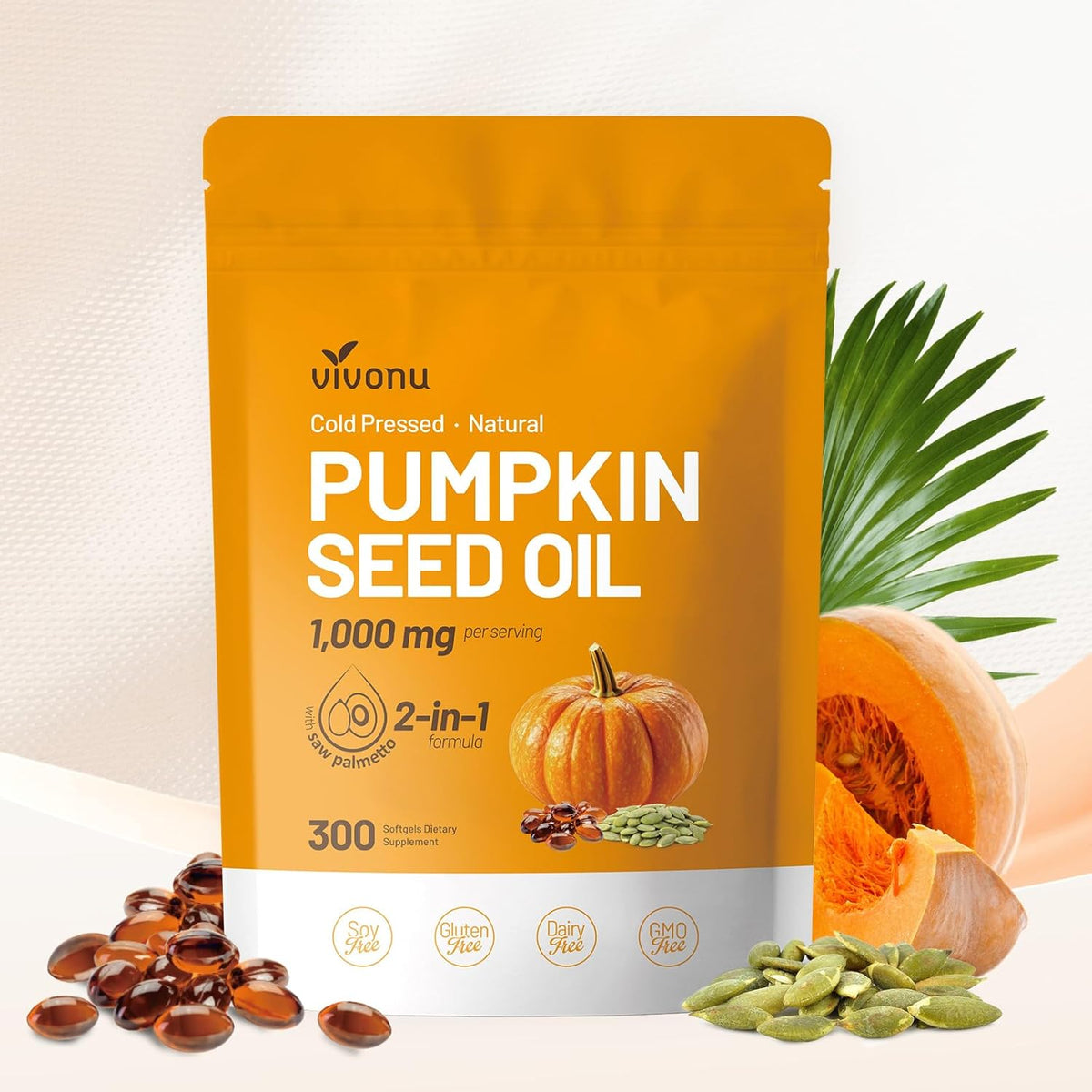 Pumpkin Seed Oil & Saw Palmetto Supplement Cold Pressed, Pure Virgin Oil Softgels Hair Growth, Urinary, Bladder & Prostate Support Non-GMO 300 Count