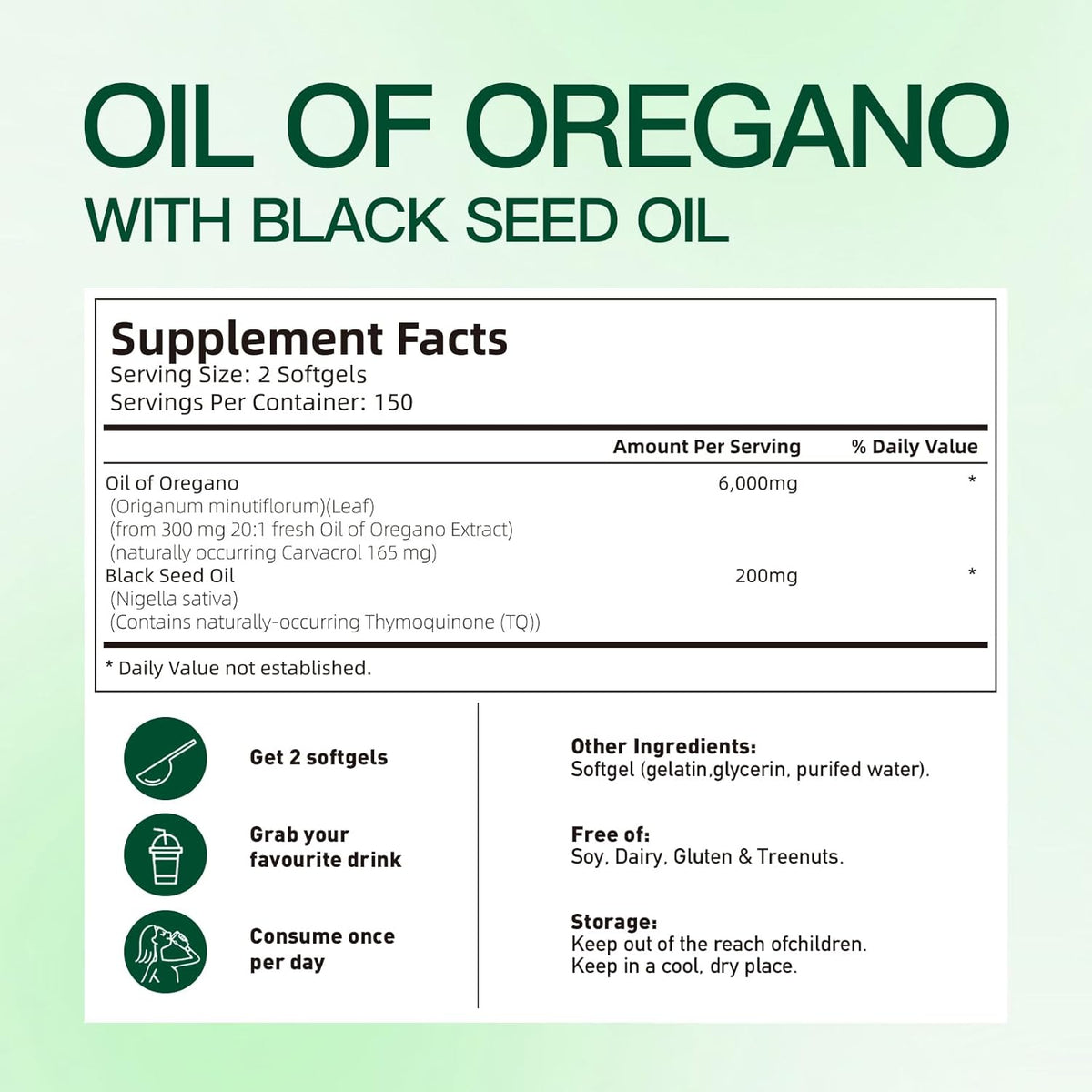 Oil of Oregano Capsules, Balanced Oil of Oregano with Black Seed Oil, Softgels, Non-GMO