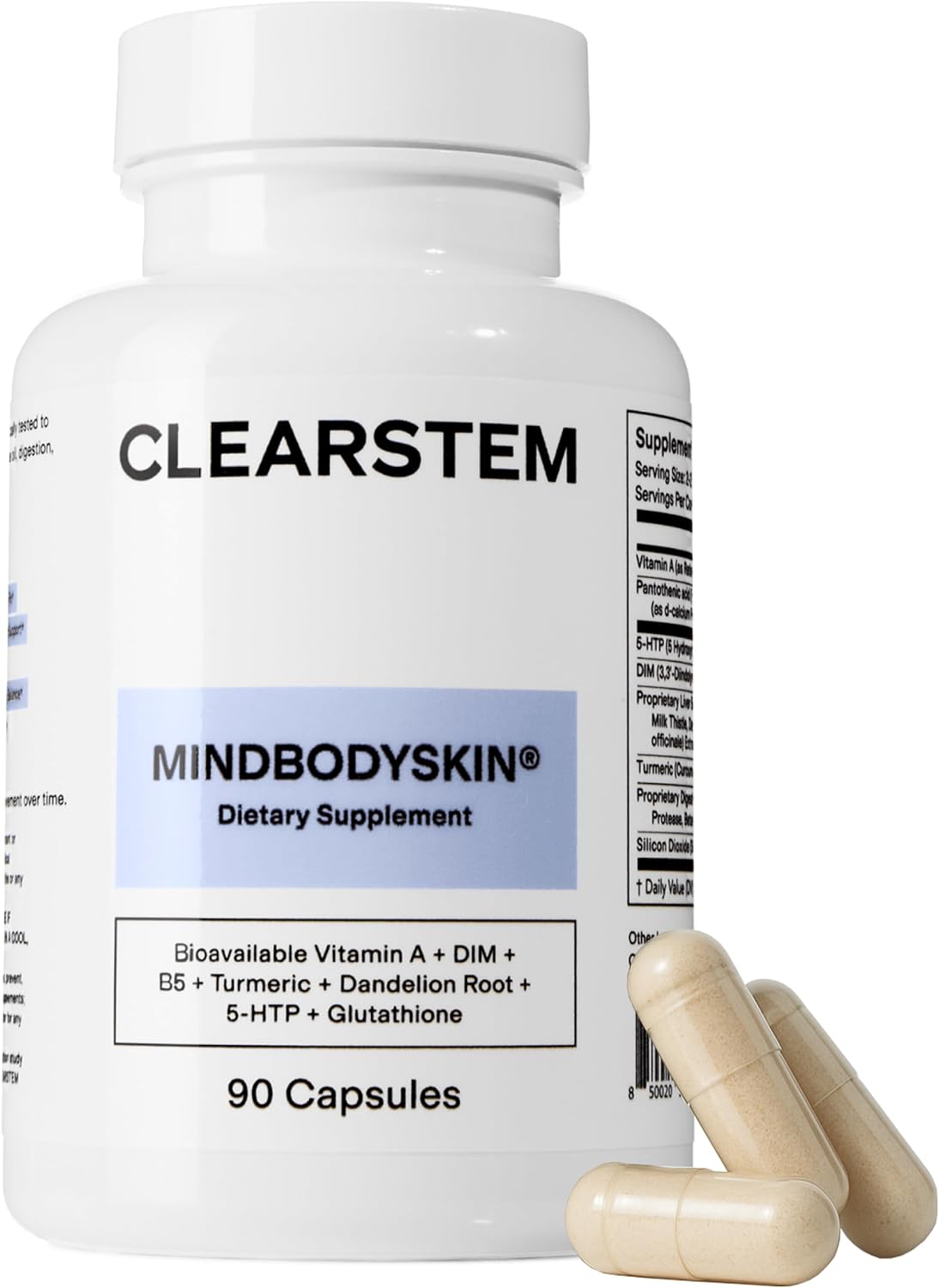 CLEARSTEM -  Hormonal Acne Supplement (5-HTP) - Natural DIM Supplement - Skin Care Vitamins - Hormone Balance, Antioxidants - Gluten Free, Cruelty Free - 30 Servings, 90 Capsules