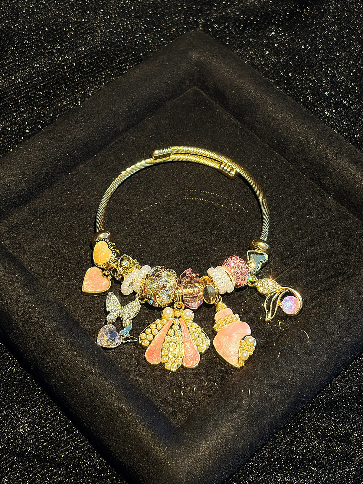 Women's Ocean Shell Charm Bracelet - Enamel Seashell Dangle Charms, Crystal & Pearl Beaded Bangle, Trendy Beach Costume Jewelry Gift for Women