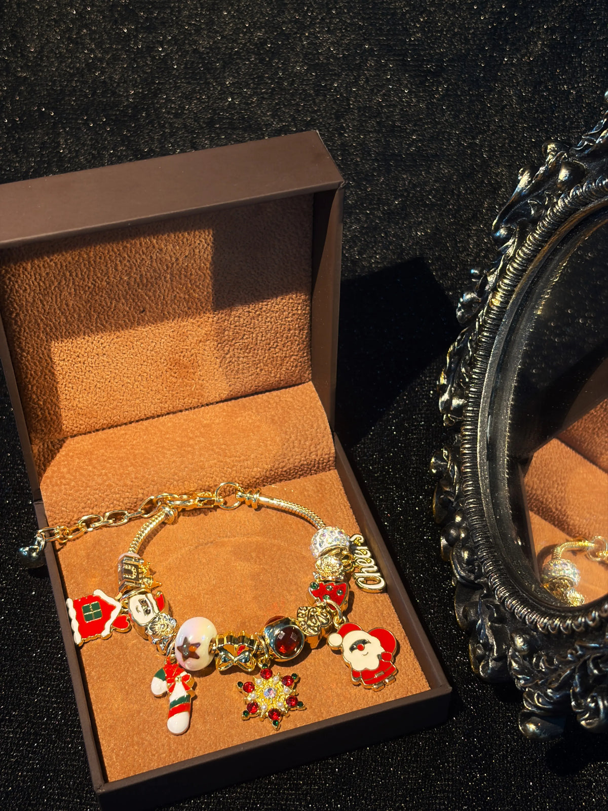 Women’s Gold-Tone Adjustable Snake Chain Bracelet with Christmas Themed Pendant - Stackable Holiday Gift Costume Jewelry