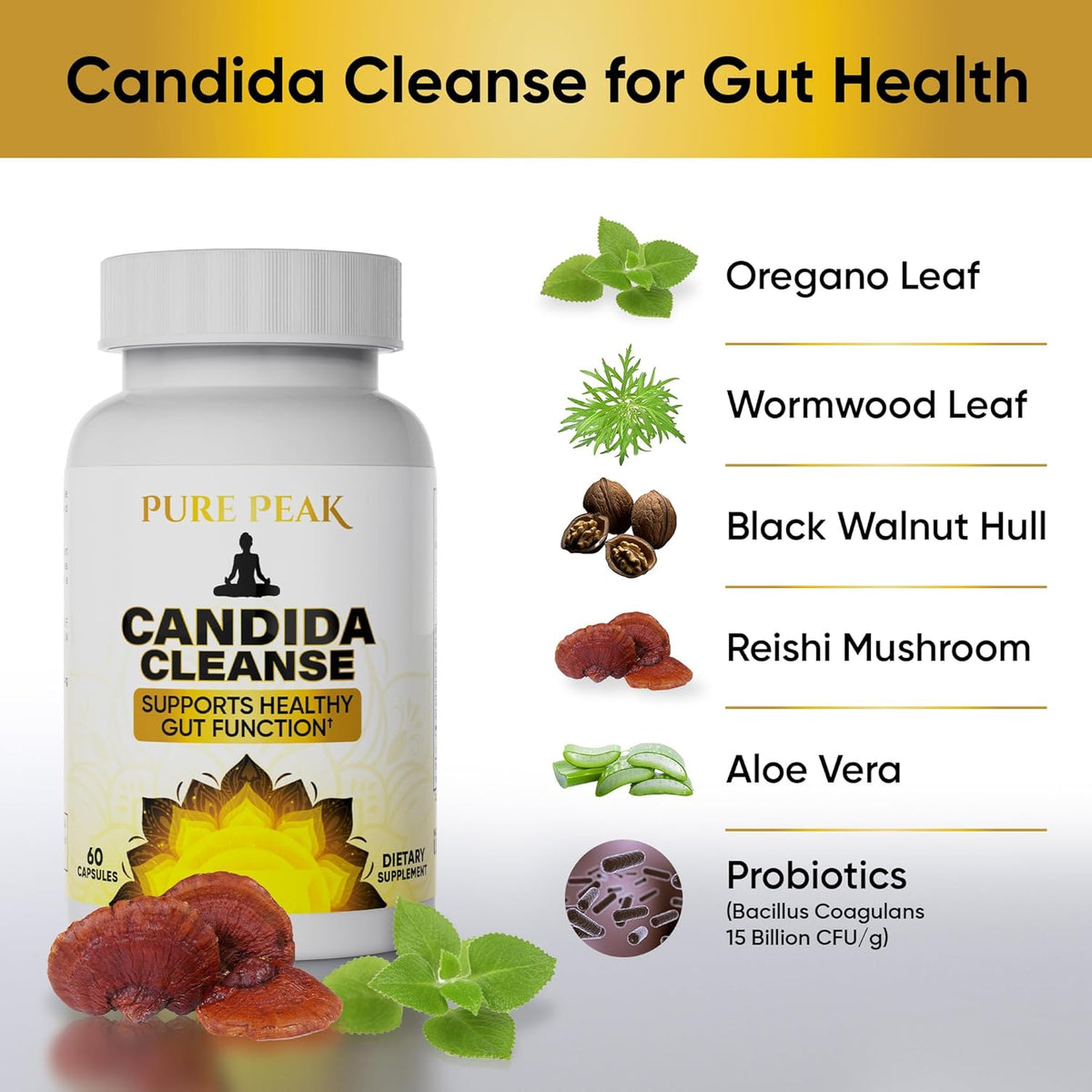 Candida Cleanse - Gut & Colon Support (60 Capsules) - for Men & Women - Natural Herbs for Intestinal Detox