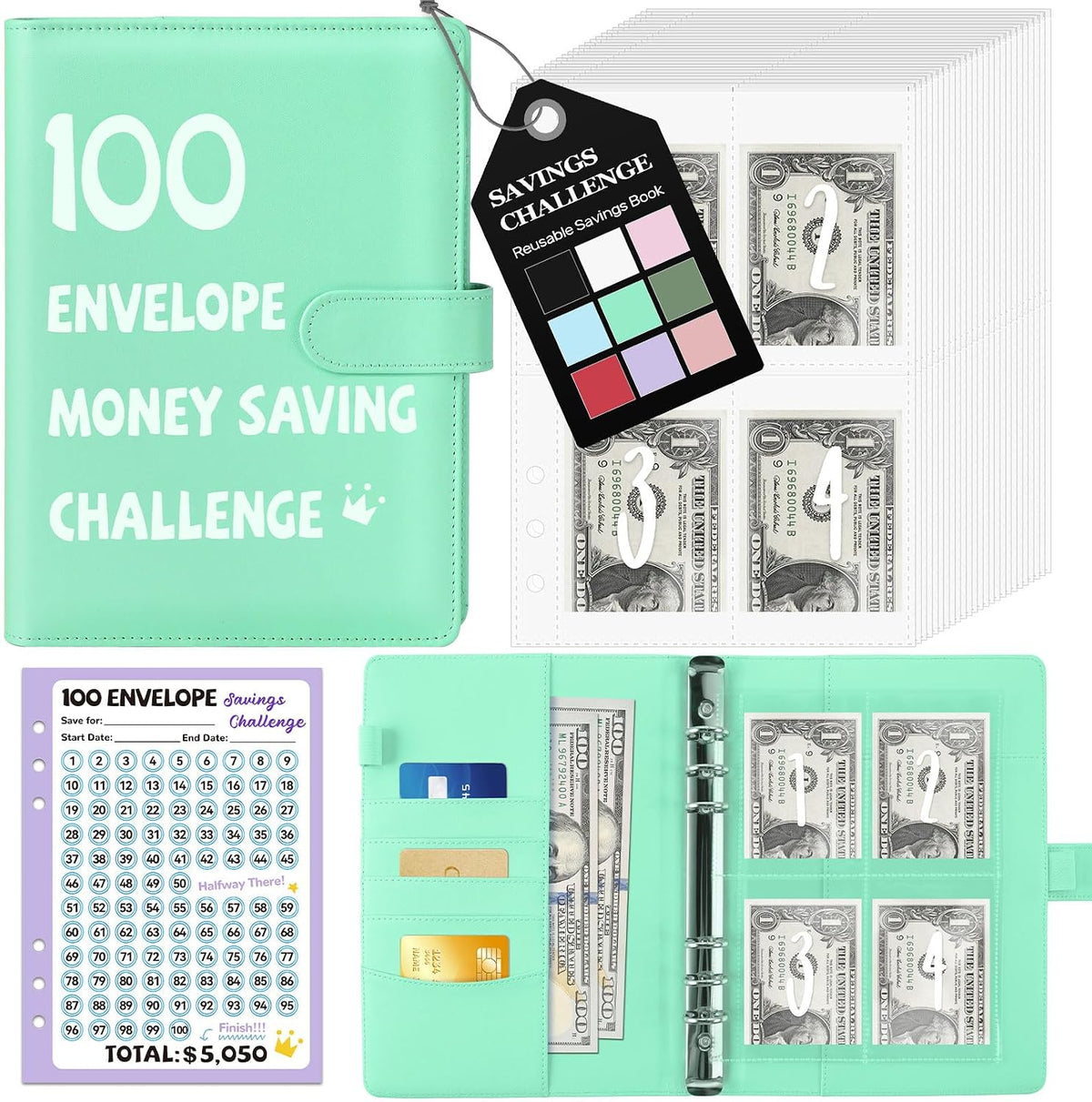 100 Envelopes Money Saving Challenge Binder, A5 Savings Challenges Book