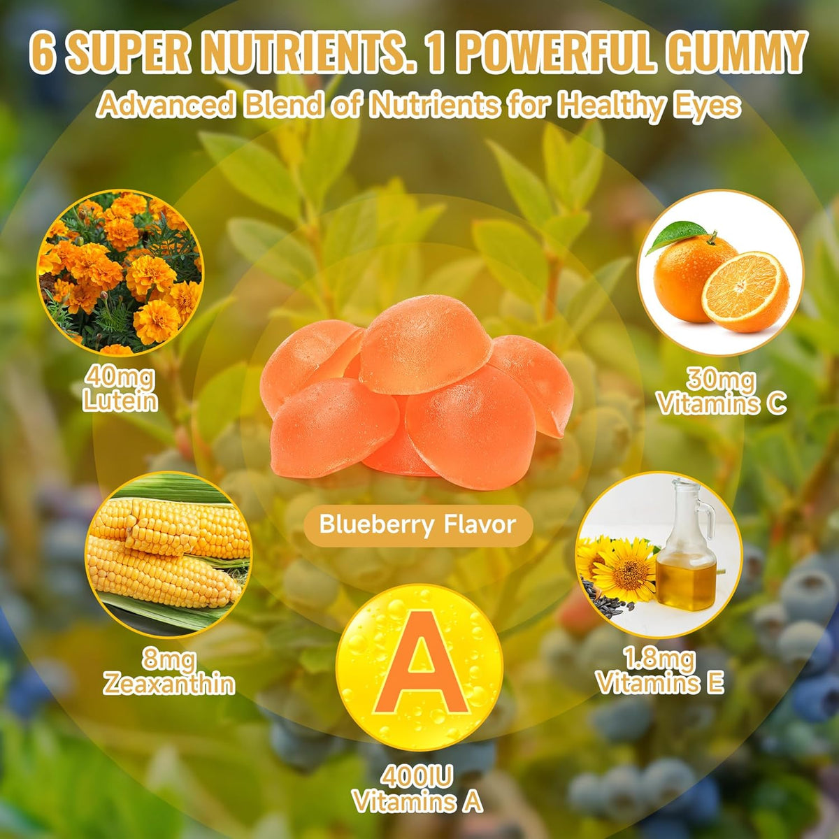 Lutein Gummies for Eye Health – Vision Support Eye Vitamins | Blueberry Flavor | 60 Gummies