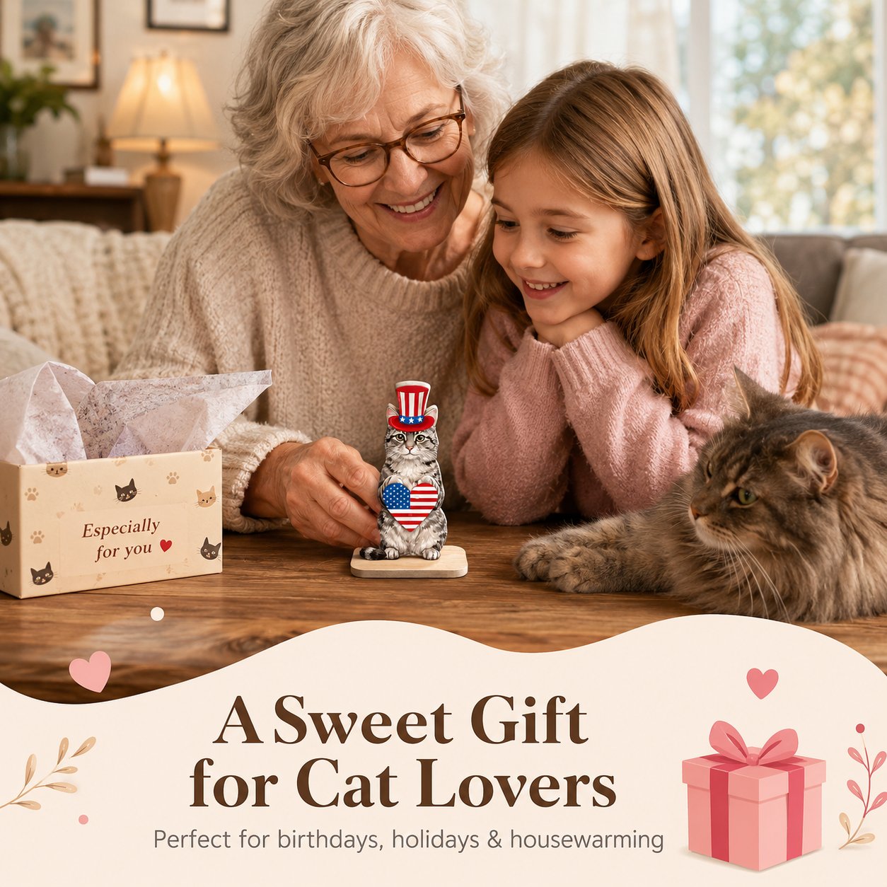 🔥 Last Day 51% OFF - Interchangeable Magnetic Seasonal Cat Wooden Tabletop Decor Set