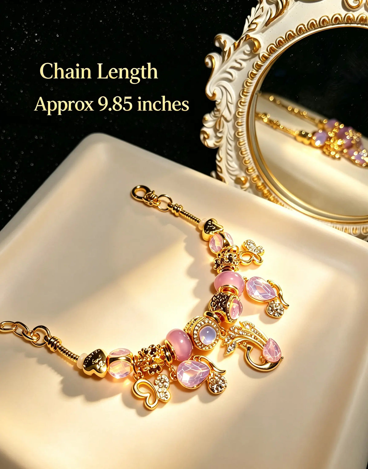 Purple Phoenix Charm Bead Bracelet, Gold Plated Adjustable Chain Bracelet with Teardrop Crystal Charms, Elegant Dainty Jewelry Gift for Women