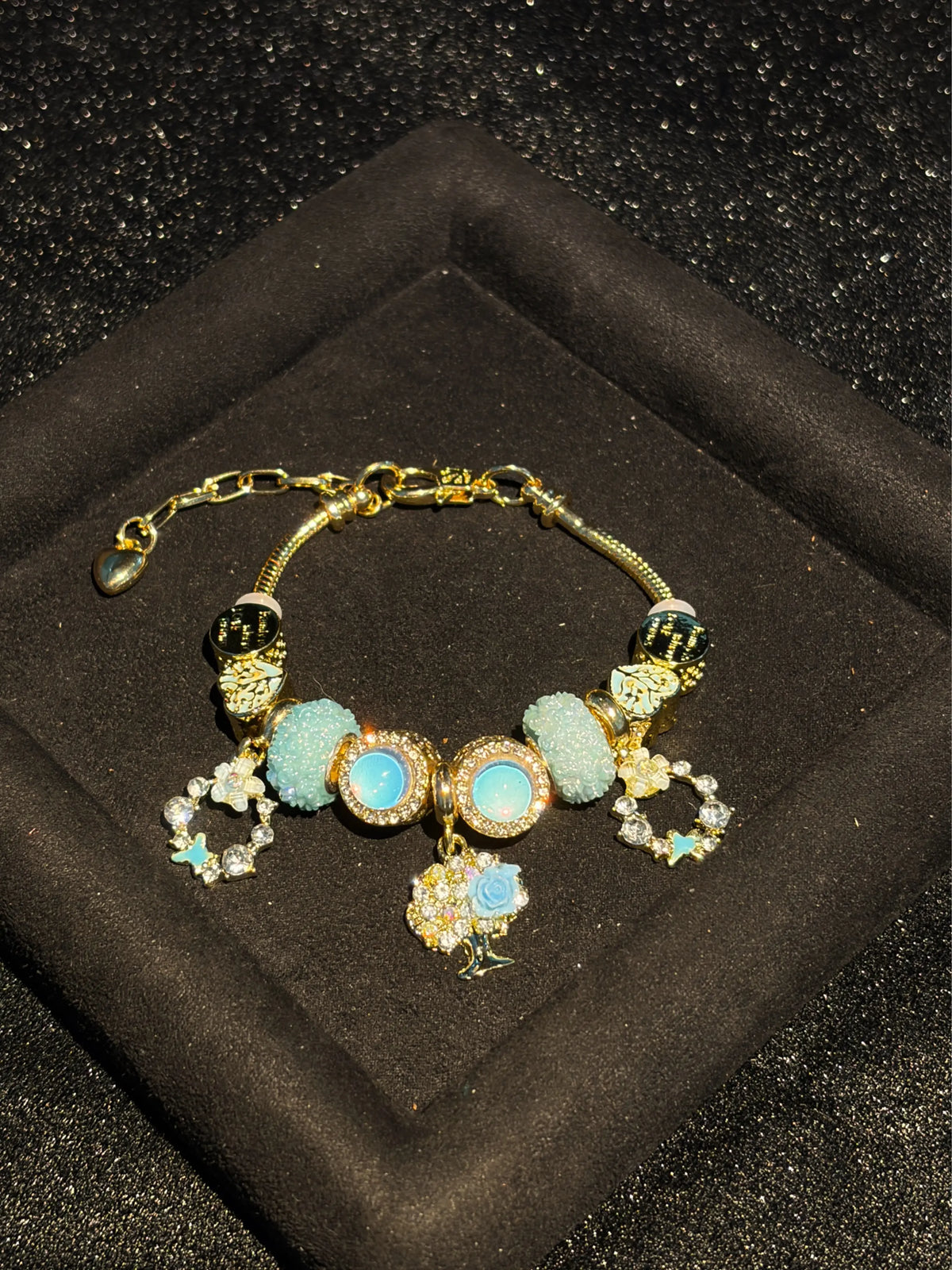 Women's Beaded Dangle Charm Bracelet, Gold-Tone Adjustable Extension Chain, Multi-Shape Enamel & Rhinestone Pendants, Textured Round Beads, Stackable Layering Wrist Jewelry, Daily & Party Wear Accessory, Gift for Young Women