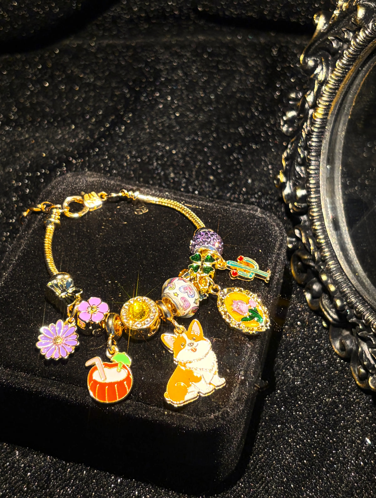 Cute Corgi Dog Charm Bracelet - Multi-Charm Coconut, Flower, Cactus, Car Photo Frame Beaded Bracelet, Stackable Fashion Jewelry Gift for Women