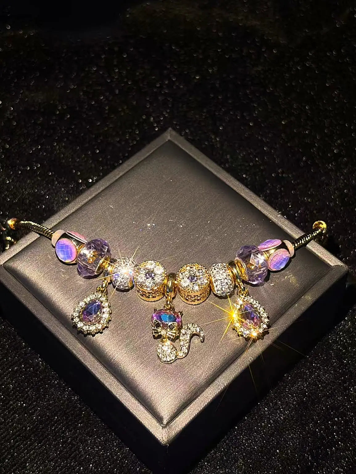 Women’s Sparkling Fox Charm Beaded Bracelet, Multicolor Crystal Rhinestone Snake Chain Bracelet, Dainty Statement Jewelry Gift for Women & Teen Girls